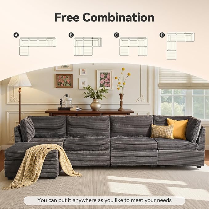 Modular Sectional Sofa,5 Pieces Sectional Couches for Living Room,131X65 L Shaped Cloud Couch with Ottoman Chaise Set
