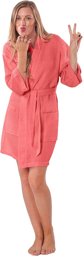 Turquaz Lightweight Short Robes For Women Waffle Kimono Bathrobe - Soft, Fast-Drying, Long-Lasting Cotton Blend