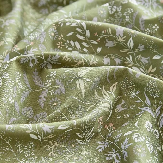 MKXI Vintage Style Comforter Set Queen Size Wildflower Comforter Set Floral Bedding Set Green Floral Duvet Comforter Microfiber Bed Set Soft Reversible Farmhouse Comforter Army Green