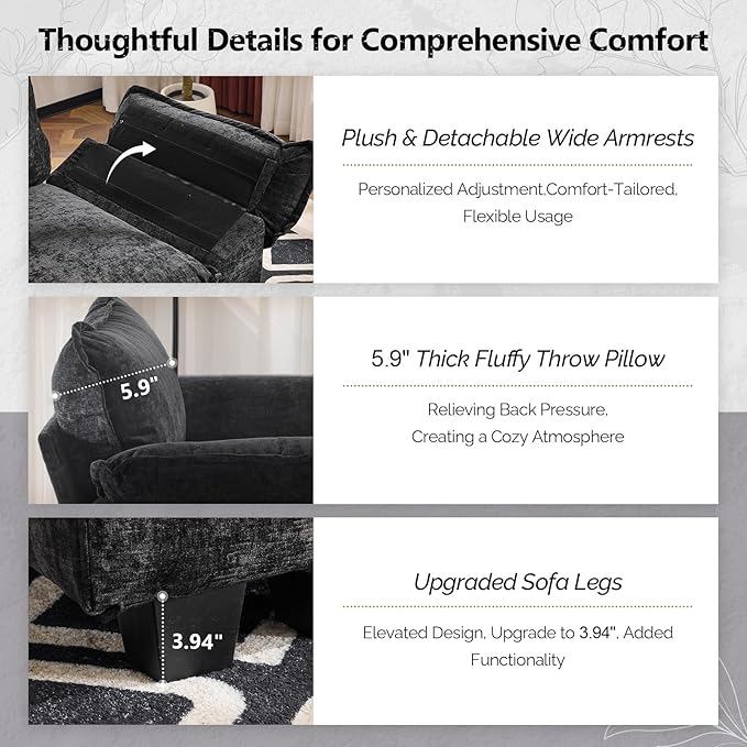 VINGLI Cloud Black Single Chair with Armrest