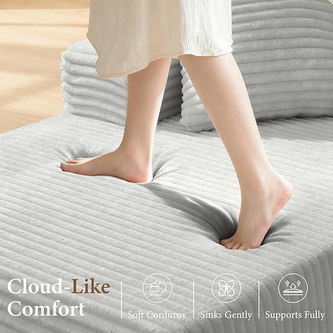 134''Oversized Modular Sectional Sofa Boneless Cloud Couch with Chaise Comfy Sectional Couches for Living Room,Bedroom,Apartment (Light Grey, 134''W U-Shaped)
