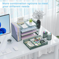 gianotter 4-Tier Desk Organizer with Drawers, File Holders, Letter Trays and Pen Holders - Workspace Accessories for Office Supplies (Green)