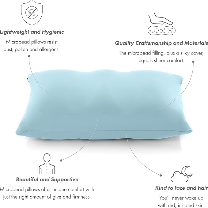 PILLOWY Cover Only for Premium Microbead Bed Pillow, Small Extra Smooth - Ultra Comfortable Sleep with Silk Like Anti Aging Cover 85% Spandex/ 15% Nylon Breathable, Cooling Sweet Baby Blue