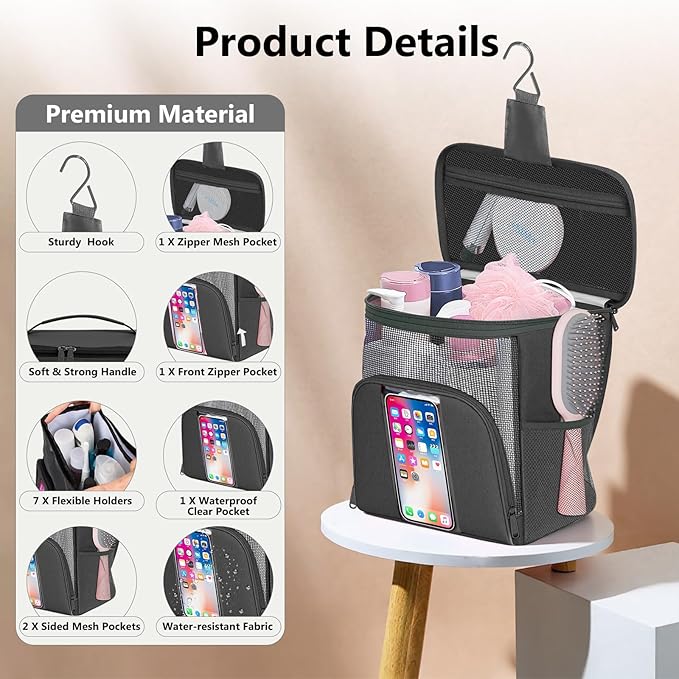 Mesh Shower Caddy Portable Beach Bag College Dorm Room Essentials Tote Bag for Bathroom,Gym,Travel,Camping Quick Dry Hanging Shower Organizer Bags for Women Men College Student
