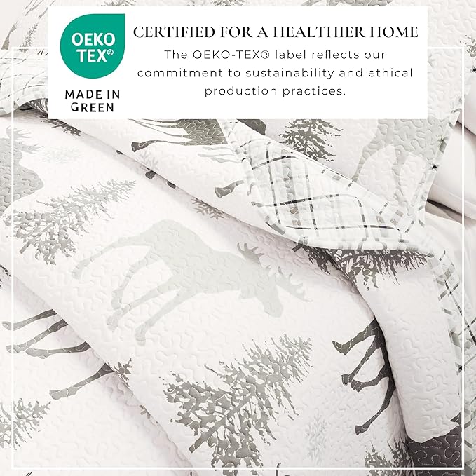 Great Bay Home Lodge Bedspread Full/Queen Size Quilt with 2 Shams. Cabin 3-Piece Reversible All Season Quilt Set. Rustic Quilt Coverlet Bed Set. Wilderness Collection (Moose - Grey)