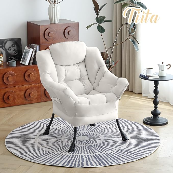Tiita Lazy Chair, Modern Large Accent Lounge Armchair, Comfy Leisure Sofa Reading Chair for Bedroom, Living Room, Dorm Rooms, Garden and Courtyard, Beige