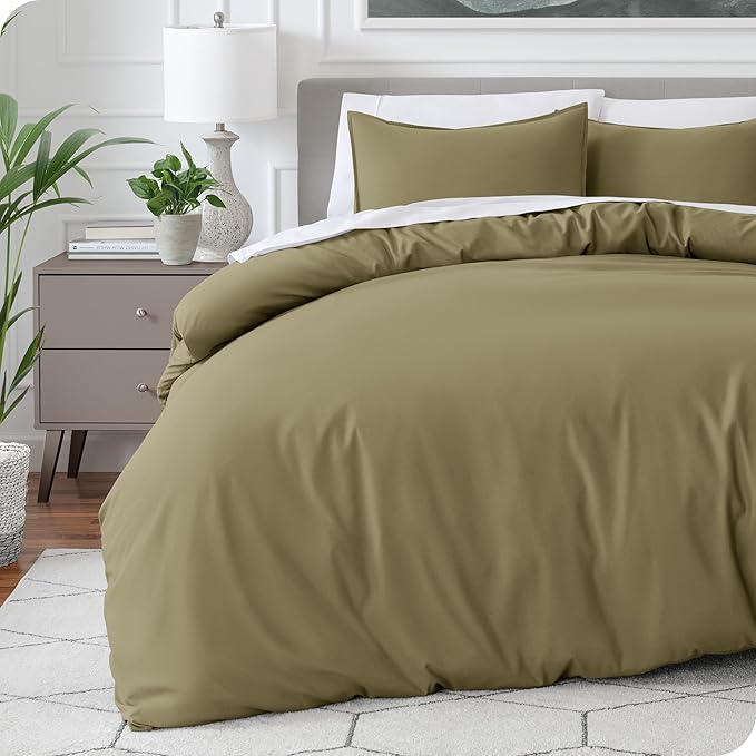 Bare Home Bedding Duvet Cover Extra Long Size - Premium 1800 Super Soft Collection - Lightweight, Cooling - Soft Breathable Bedding Duvet Cover (Twin/Twin XL, Olive)