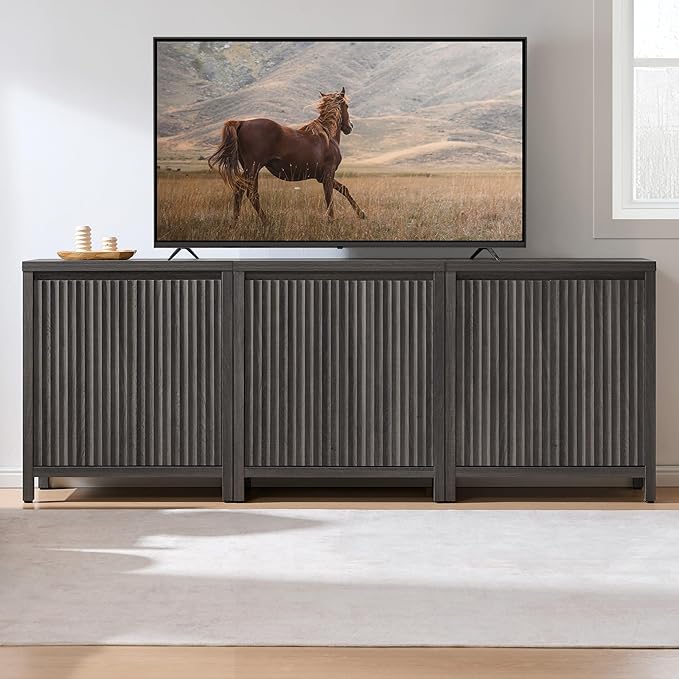 SICOTAS Sideboard Buffet Cabinet with Storage, Fluted Credenza Console Cabinet with Adjustable Shelves, Modern Coffee Bar Storage Cabinet for Kitchen, Living Room, Entryway, Black Oak, 2 PCS