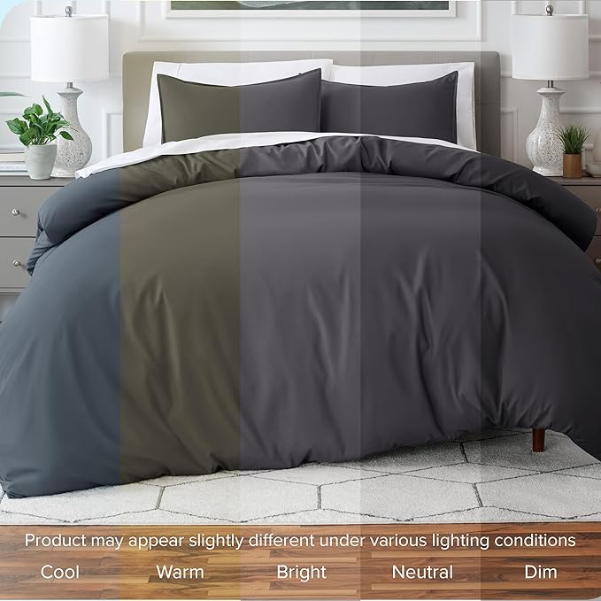 Bare Home Bedding Duvet Cover Queen Size - Premium 1800 Super Soft Collection - Lightweight, Cooling - Soft Breathable Bedding Duvet Cover (Queen, Forged Iron Grey)