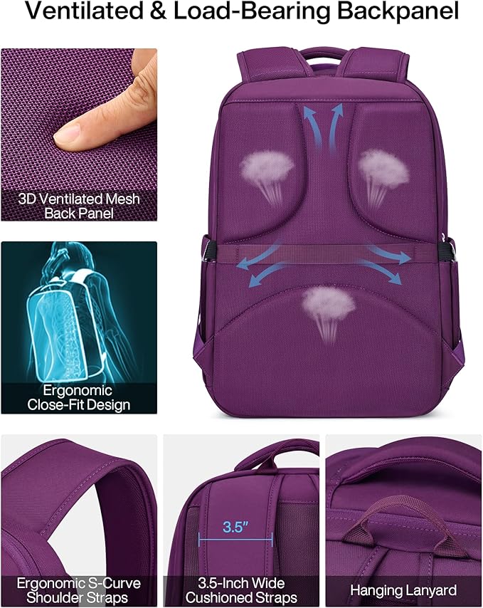MILADA Expandable Travel Backpack 28L to 39L, TSA-Approved Carry On Backpack with 17 Inch Laptop Compartment, School Business Work Backpack for Men & Women, Purple