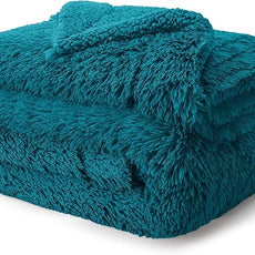 Bedsure GentleSoft Fluffy Turquoise Teal Blankets Queen Size for Bed, Thick Sherpa Faux Fur Fleece Fuzzy Plush Winter Warm Soft Full Queen Blankets, Bedroom Teal Decor Cozy Gifts for Women Men, 90x90