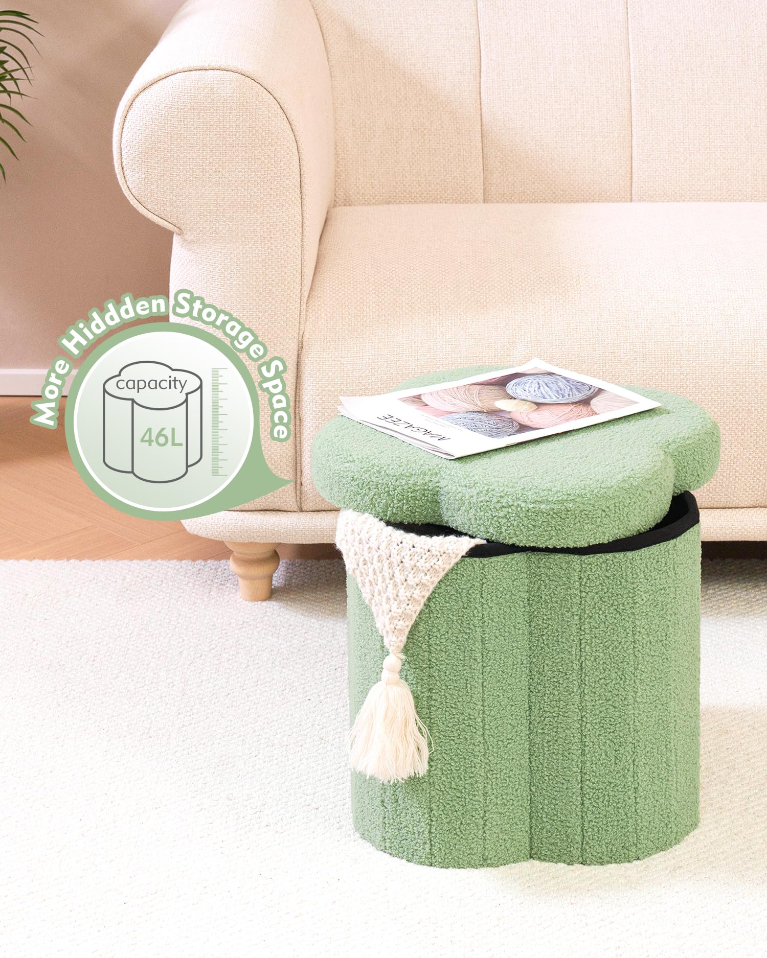 B FSOBEIIALEO Storage Ottoman Cube, Flowers Shaped Ottomans with Storage Foot Stool Footrest for Lving Room, Boucle Ottoman Seat for Dorm Room,Faux Teddy Fur,White 12.6"x12.6"x12.6" Dormly