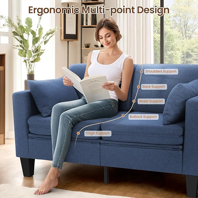 SEJOV 6-in-1 Convertible Sofa Bed, 58" Loveseat Sleeper Sofas with Pull Out Couch Bed, Removable Backrest, Storage Pockets and 2 Pillows, Modern Folding Linen Futon Couch for Small Spaces, Blue