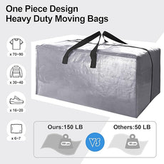 6 Pack Heavy Duty Extra Large Moving Bags W/Backpack Straps - Strong Handles & Zippers, Storage Totes For Space Saving, Fold Flat, Alternative to Box and Bin (40 gal, Silver)