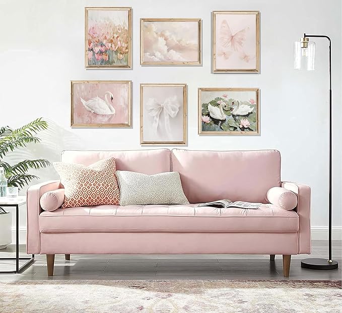 6Pcs Coquette Wall Art Pastel Pink Trendy Canvas Bow Posters White Swan Preppy Painting Butterfly Pictures Aesthetic Floral Prints Nursery Wall Decor for Teen Girls Bedroom College Dorm Unframed
