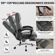 Massage Office Chair with Heat, Desk Chairs Executive with Foot Rest, Reclining Chair Big and Tall for Heavy People,4 Points Vibration 500lbs,Adjustable Lumar Support Grey