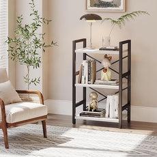 Homeiju Bookshelf, 3 Tier Industrial Bookcase, Metal Small Bookcase, Rustic Etagere Book Shelf Storage Organizer for Living Room, Bedroom, and Home Office(White) Patent Pending D29873033