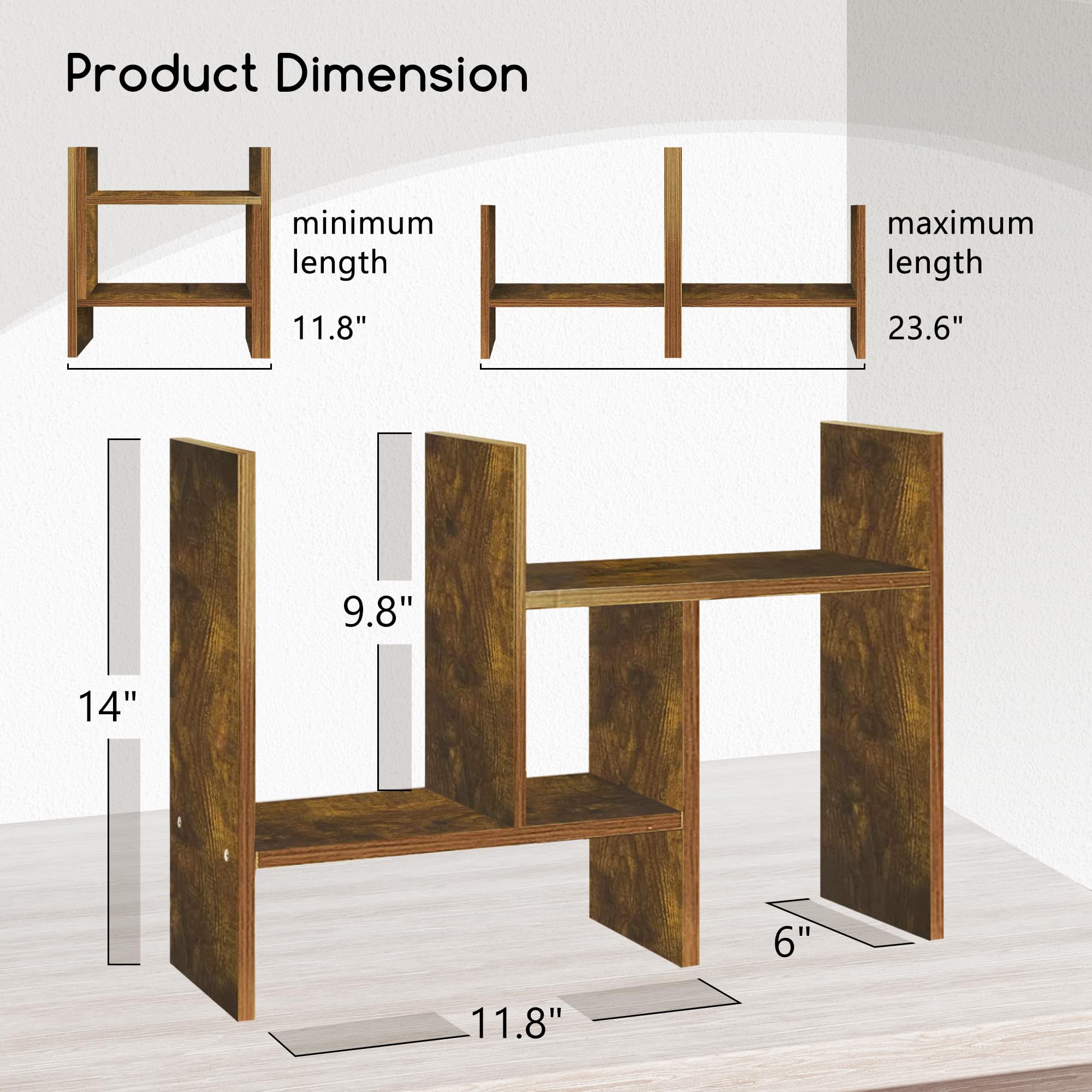 Jerry & Maggie Desktop Organizer Office Storage Rack Adjustable Wood Display Shelf Free Style Double H, Multi-Functional Mini Bookshelf for Desk Natural Stand (Violet) Dormly