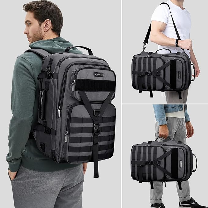 WITZMAN Carry On Travel Backpack for Men Large Convertible 45L Fit 17 Inch Laptop Backpack 3 in 1 Bag for Airline Approved(B688 Silvery Grey)