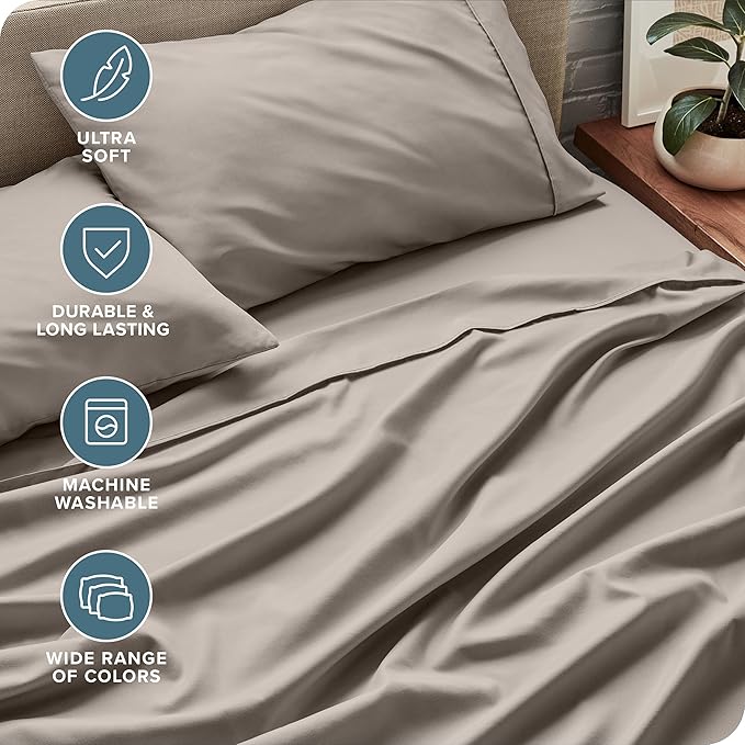 Bare Home Queen Sheet Set - Luxury 1800 Ultra-Soft Microfiber Bed Sheets - Double Brushed - Deep Pockets - Easy Fit - 4 Piece Set - Bedding Sheets & Pillowcases (Queen, Khaki) BareHome