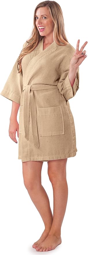 Turquaz Lightweight Short Robes For Women Waffle Kimono Bathrobe - Soft, Fast-Drying, Long-Lasting Cotton Blend