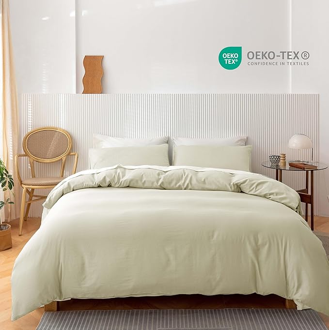 HeimenAogo Egyptian Cotton Duvet Cover Set Queen, Ultra Soft and Breathable Comforter Cover with Zipper Closure, High Thread Count Long Staple Cotton Blanket Cover Pcs 90"×90", Mist