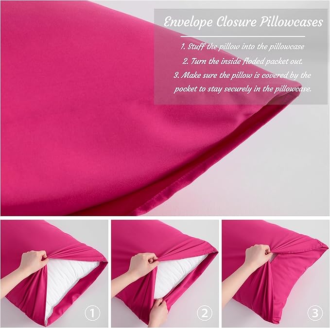 NTBAY Toddler Pillow Cases Set of 2, 2 Pack Brushed Microfiber 14x20 Pillow Cases, Soft, Wrinkle, Fade, Stain Resistant Magenta Pillow Cases with Envelope Closure, 14x20 Inches, Magenta