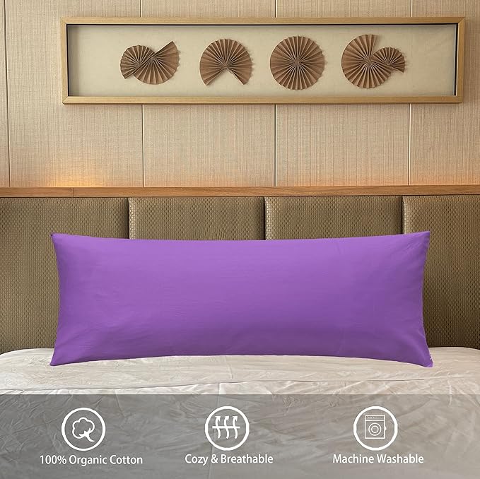 iMaylex Soft 100% Egyptian Cotton Zipper Pillow Case, Cozy and Lightweight Pillowcase, Easy Care, Purple, Body, 20" x 54"