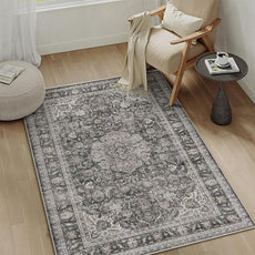 3x5 Washable Vintage Area Rug Black Grey Entryway Office Carpet Non-Slip Soft Low Pile Distressed Throw Rug for Entrance Living Room Bathroom Dining Room