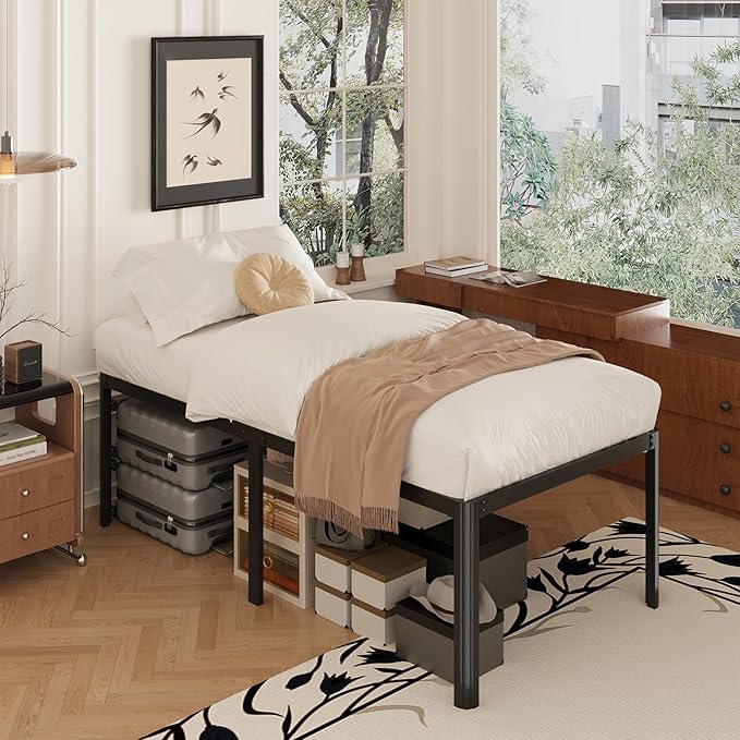 20 Inch High Twin XL Bed Frames with Rounded Corner Legs, Heavy Duty XL Twin Metal Platform Bed Frame No Box Spring Needed, Easy Assembly, Noise Free, Black