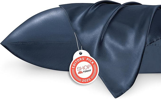 Bedsure Satin Pillowcases, Similar to Silk Pillow Cases Queen Size Set of 2, Pillow Case for Sleeping Women with Envelope Closure, Gifts for Women Men, Blue, 20x30 Inches, 2pcs