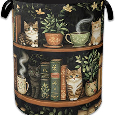 Cute Cat Laundry Basket,Foldable Oxford Cloth Bookshelf Laundry Hamper With Handle, 20.8