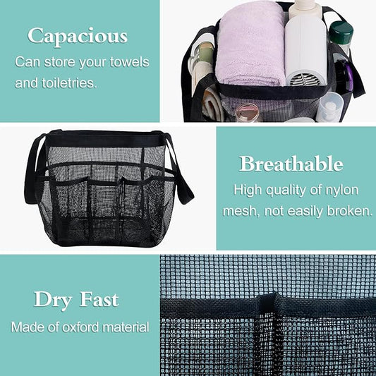 Attmu 2 Pack Mesh Shower Caddy Portable for College Dorm Room Essentials with 8 Pockets, Hanging Shower Caddy Dorm Basket, Quick Dry Shower Bag for Bathroom
