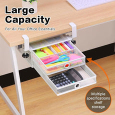 ROSYLINE Under Desk & Desktop Drawer Organizer - 2-Tier Metal Slide Out Drawers Organizer, Storage for Home Office Desk (White)