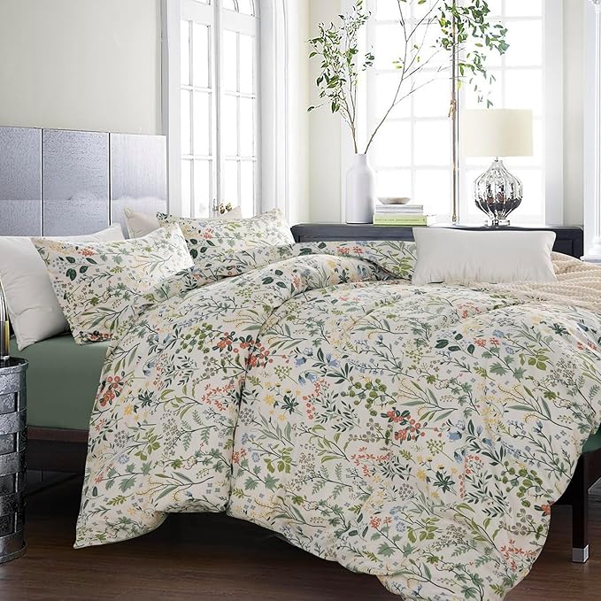 MKXI Garden Floral Comforter Set White King Size for College Floral Bedding Comforter Set Coquette Cottagecore Aesthetic Cute Flowers Pattern Comforter for Women Teen Girls