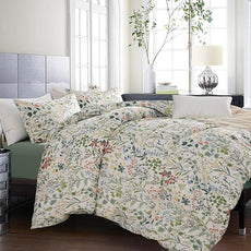 MKXI Garden Floral Comforter Set White Botanical College Bedding Queen Size for Coquette Aesthetic Plants Flowers Pattern Comforter for Women Teen Girls