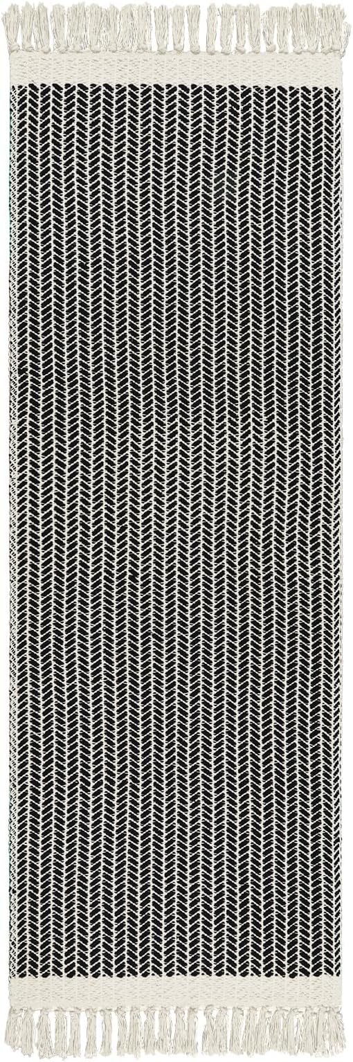 Lahome Boho Hallway Runner Rug, 2x6 Laundry Room Lightweight Entry Woven Cotton Throw Mat with Tassels, Farmhouse Non Shedding Washable Black Low Pile Runner for Kitchen Bathroom