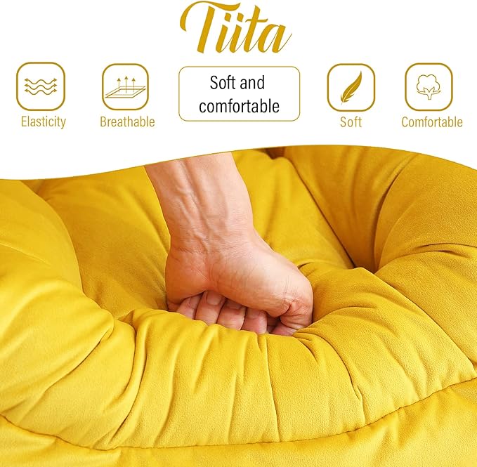 Tiita Lazy Chair with Ottoman, Modern Large Accent Lounge Armchair, Comfy Leisure Sofa Reading Chair with Footrest for Bedroom, Living Room, Dorm Rooms, Garden and Courtyard, Velvet Yellow