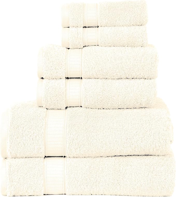 Personalized Towels, Hotel & Spa Quality, Super Soft, Highly Absorbent, Bathroom Sets, 100% Cotton Monogrammed towels 6 Piece Towel Set, Includes 2 Bath Towels, 2 Hand Towels, 2 Washcloths Cream color