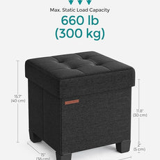SONGMICS Storage Ottoman, Small Ottoman Foot Rest with Legs, 15 x 15 x 15.7 Inches Foot Stool, Load up to 660 lb, for Living Room, Bedroom, Dorm, Ink Black ULSF014B01