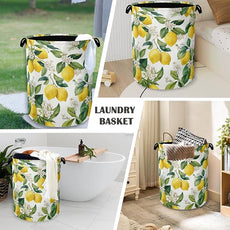 Lemon Laundry Basket,Flower Leaf Foldable Oxford Cloth Tote Bag Laundry Hamper Clothes Storage Bucket Organizer for Bedroom Laundry Storage Dormitories 16
