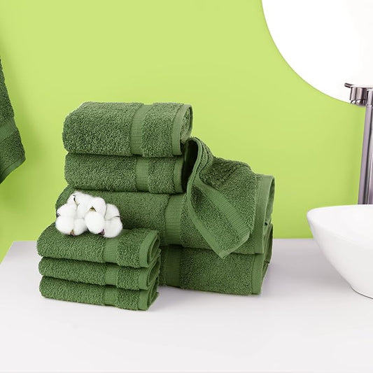 Chakir Turkish Linens | Hotel & Spa Quality 100% Cotton Premium Turkish Towels | Soft & Absorbent (8-Piece Towel Sets, Moss)