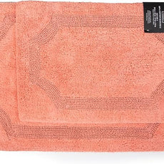 voyzz home Set of 2 Reversible Bath Rug 20x32 inch -17x24 inch | 100% Cotton Hand Tufted Soft & Absorbent Bath Mat|Washable Quick Dry Shaggy Shower Mat | Non-Slip Mordern Bathroom Decor | Peach…
