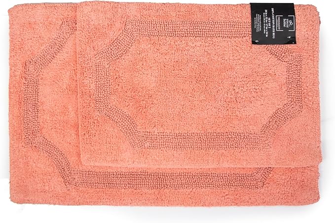 voyzz home Set of 2 Reversible Bath Rug 20x32 inch -17x24 inch | 100% Cotton Hand Tufted Soft & Absorbent Bath Mat|Washable Quick Dry Shaggy Shower Mat | Non-Slip Mordern Bathroom Decor | Peach…