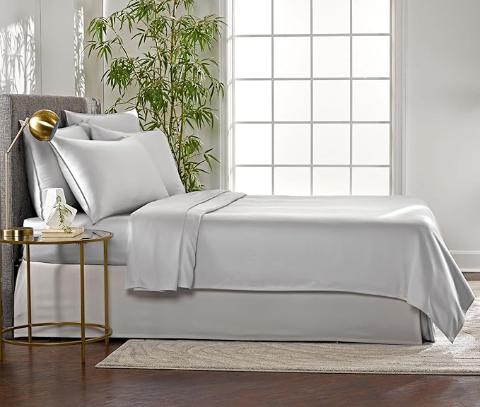 Pure Bamboo Full Sheets, Genuine 100% Organic Viscose Derived from Bamboo Bed Sheet Set, Luxuriously Soft & Cooling, Double Stitching, 2 Year Quality Promise (Full, Silver Pearl)