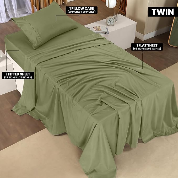 Utopia Bedding Twin Bed Sheets Set - 3 Piece Bedding - Brushed Microfiber - Shrinkage and Fade Resistant - Easy Care (Twin, Olive)