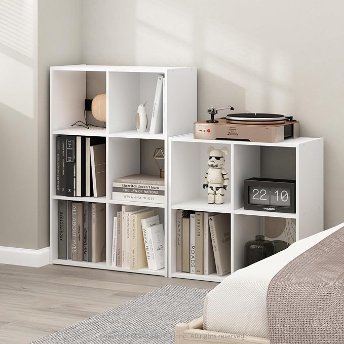Furinno PELLI Book Shelf, 2x2 Bookshelf, Cube Storage Organizer Cabinet, 11.6 x 24.2 x 24.2, for Living Room, Bedroom, Home Office, White