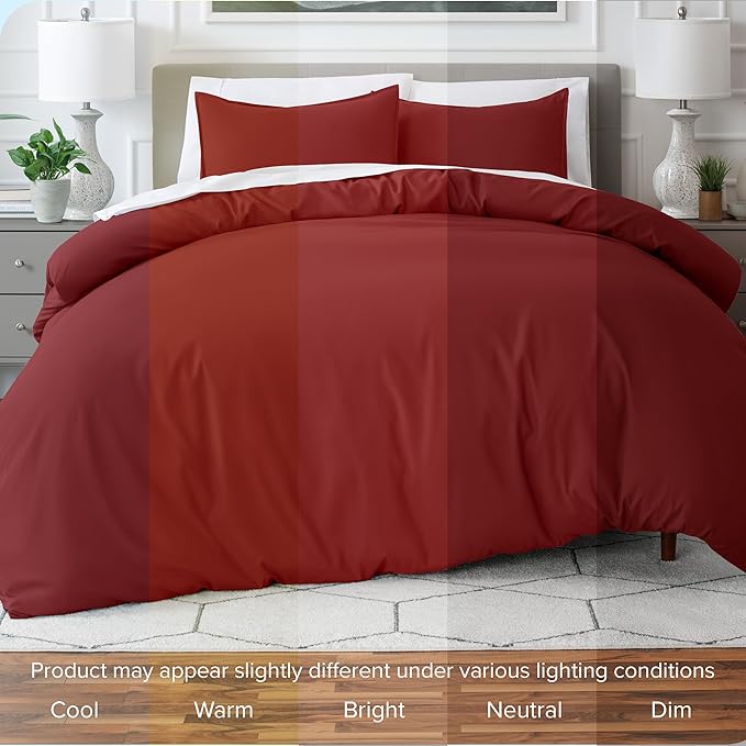 Bare Home Bedding Duvet Cover Queen Size - Premium 1800 Super Soft Collection - Lightweight, Cooling - Soft Breathable Bedding Duvet Cover (Queen, Rosewood)