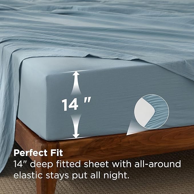 Bedsure Queen Size Comforter Set, Dusty Blue Soft Prewashed Bedding for All Seasons, 7 Pieces Warm Winter Down Alternative Bed Set, Fluffy Bed in a Bag with Sheets, Pillowcases & Shams