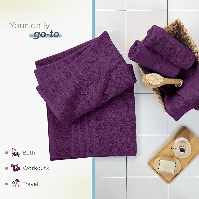 Martex 2-Pack Ultimate Performance Bath Sheet Set – 100% Cotton – 33” x 65” – Extra Large Bath Towels – Versatile – Low-Linting – Supersoft Bathroom Set – Super Absorbent – Easy Care – Dark Purple